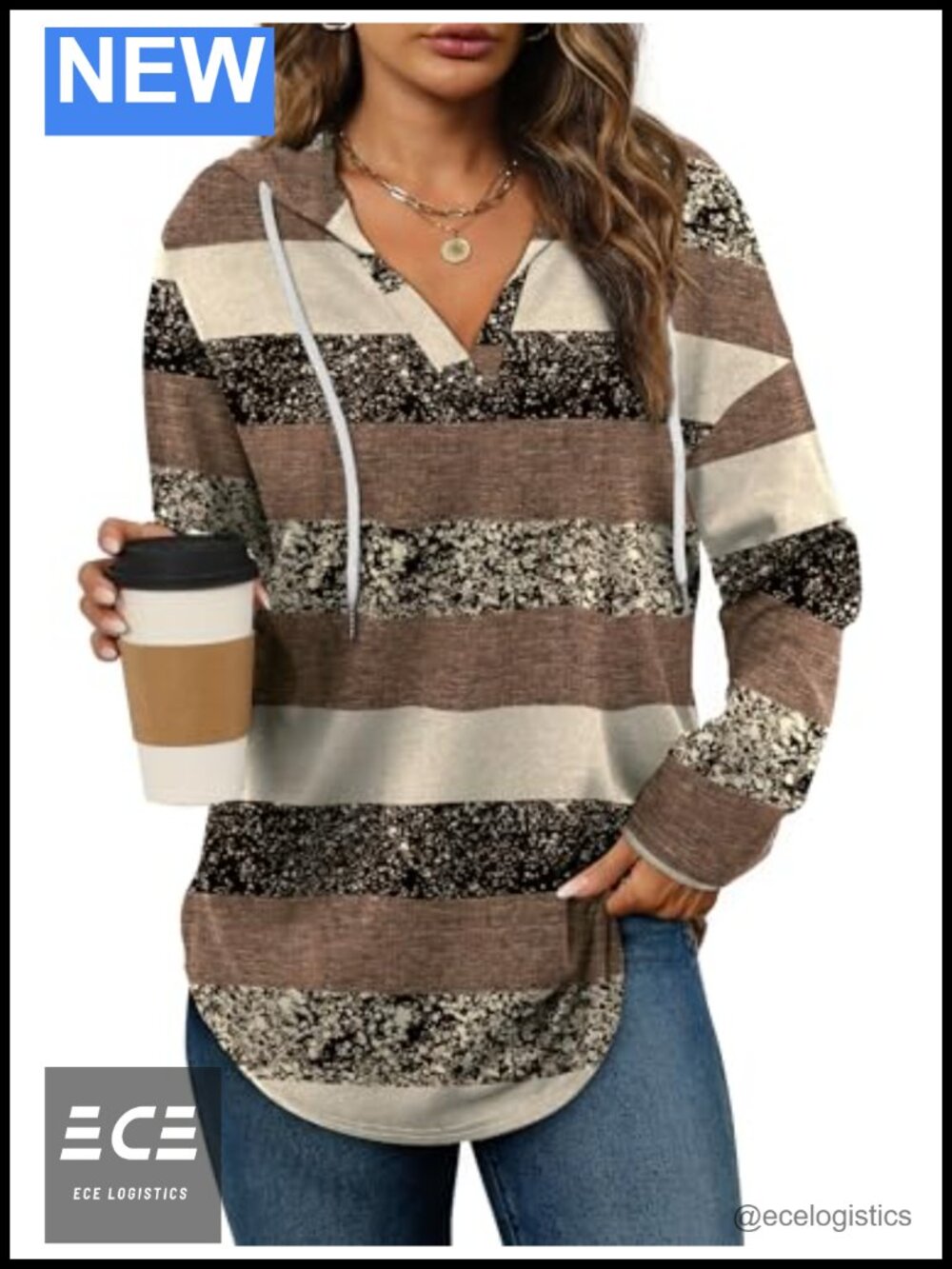 Womens V-Neck Pullover Hoodie Oversized Long Sleeve Sweatshirt